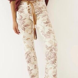 Anthropologie Pilcro Ultra High-Rise Bootcut Jeans - Floral Mauve Cream Sz 20W